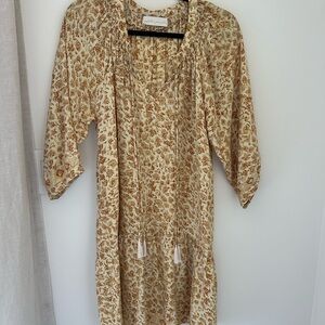 Natalie Martin Yellow Beige and Brown Patterned Dress